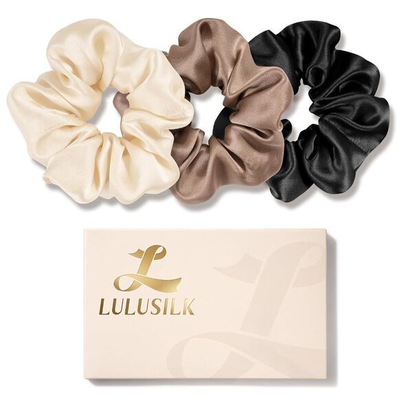 Silk Scrunchies Set of 3 Mulberry Silk No Damage Hair Ties for Women Girls